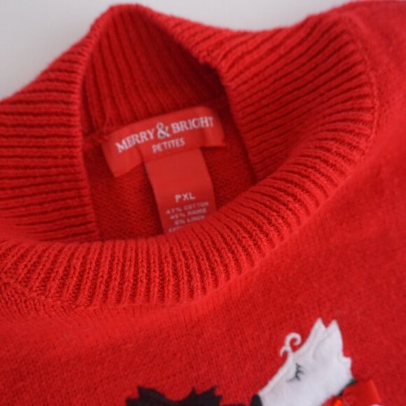 Vintage Merry Bright Red Embroidered Kissing Dogs Christmas Cheer Sweater PXL - Picture 9 of 12